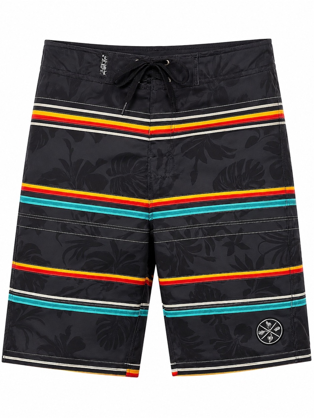 Salt Life Black Swim Trunks with Teal, Red & Yellow Stripes